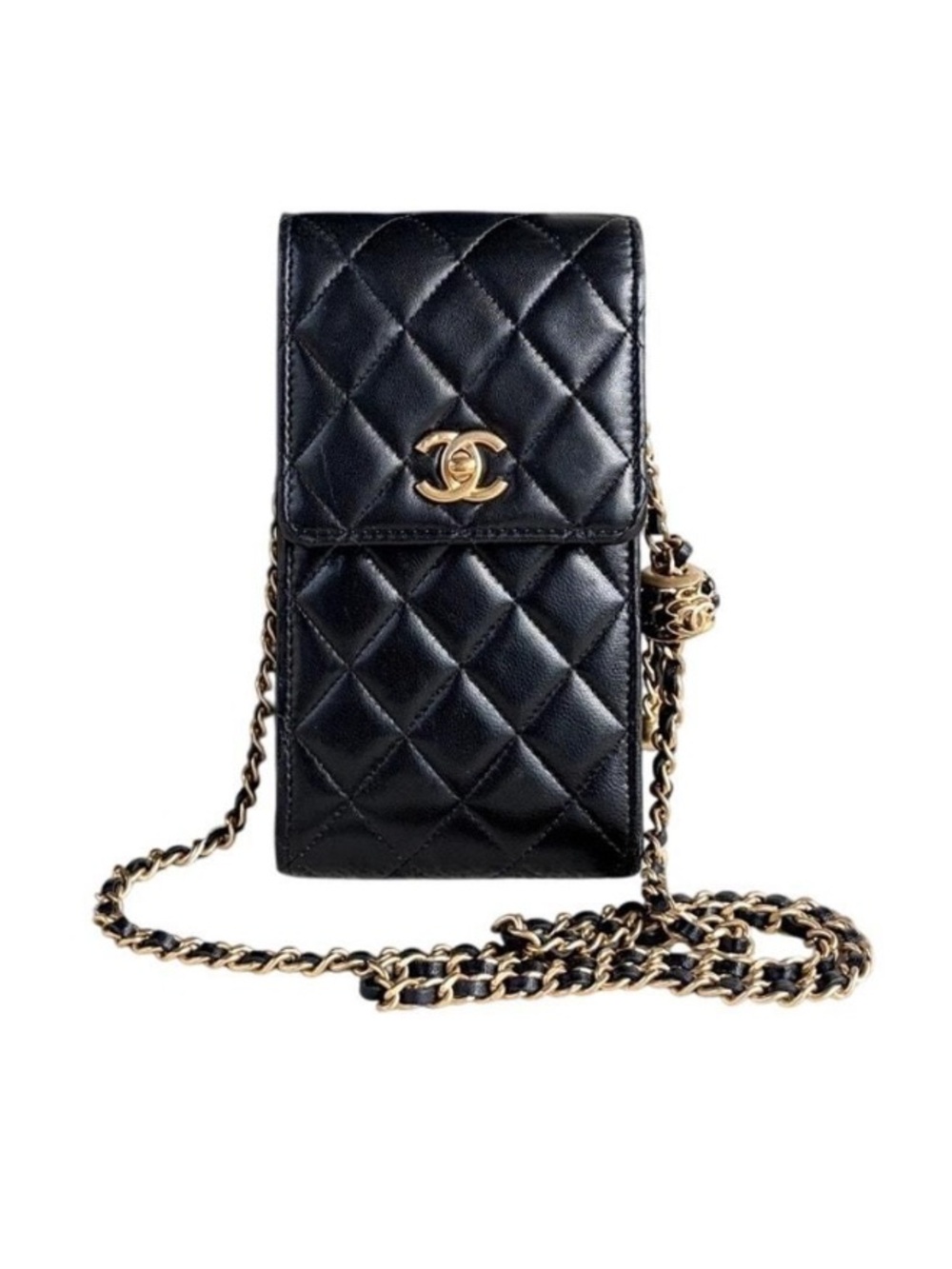CHANEL Black Quilted Leather Mini Crossbody with Gold Chain